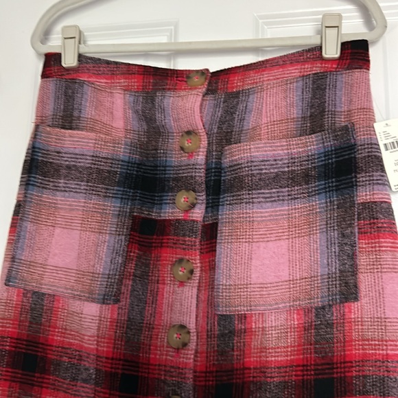 NWT Anthropologie Maeve Pink Combo Plaid Fringe Skirt Women's 10 Petite - Picture 5 of 11